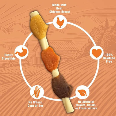Rewardables Rawhide Free Triple Flavor Kabobs for Dogs | Real Chicken, Beef and Healthy Sweet Potato | 15 Count