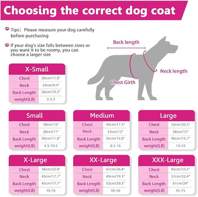SAWMONG Waterproof Dog Winter Coat, Warm Fleece Lined Dog Jacket with Hood, Windproof Puppy Coat, Pet Apparel Vest Outdoor&Indoor Winter Activities(Pink,XXXL)