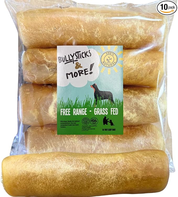 BULLYSTICKS & MORE 6 Inch Beef Collagen Rolls for Dogs (Extra Thick - 10 Count) - Bones for Dogs - Dog Parents Choice - No Hide Beef Cheek Rolls