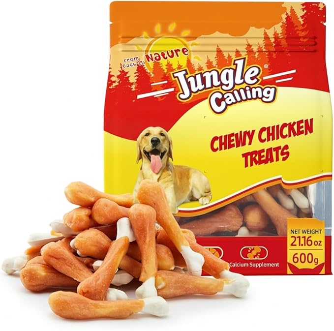 Jungle Calling 1.33 lb Chewy Chicken Dog Treats Real Chicken Calcium Bone, Rawhide Free, Teeth Clean & Breath Fresh Dog Training Treats for Small/Medium Dogs