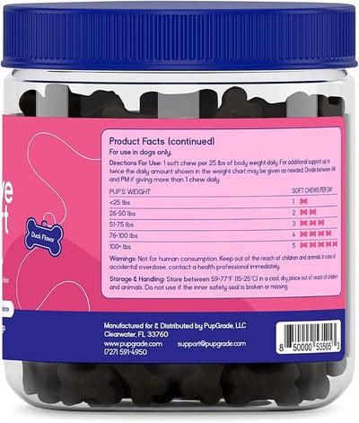 PupGrade Digestive Support for Dogs - Prebiotic + Probiotic Supplement with Enzyme Blend - Gut and Immune Support - Pumpkin, Blueberry, Mineral Oil, Duck Flavor - 360 Soft Chews
