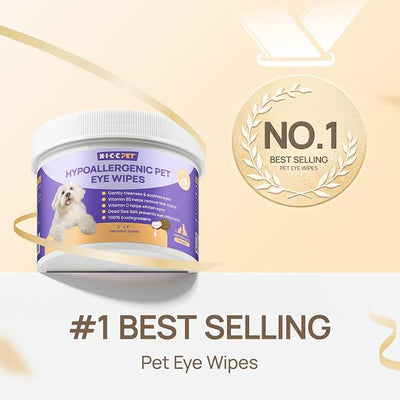 HICC PET Eyes Wipes for Dogs & Cats, Vet-Recommended Dog Eye Infection Treatment, Gently Remove Tear Stain, Debris, Discharge - Hypoallergenic Pet Eye Wash Cleaner for Eyes, Wrinkle, Face - 200pcs