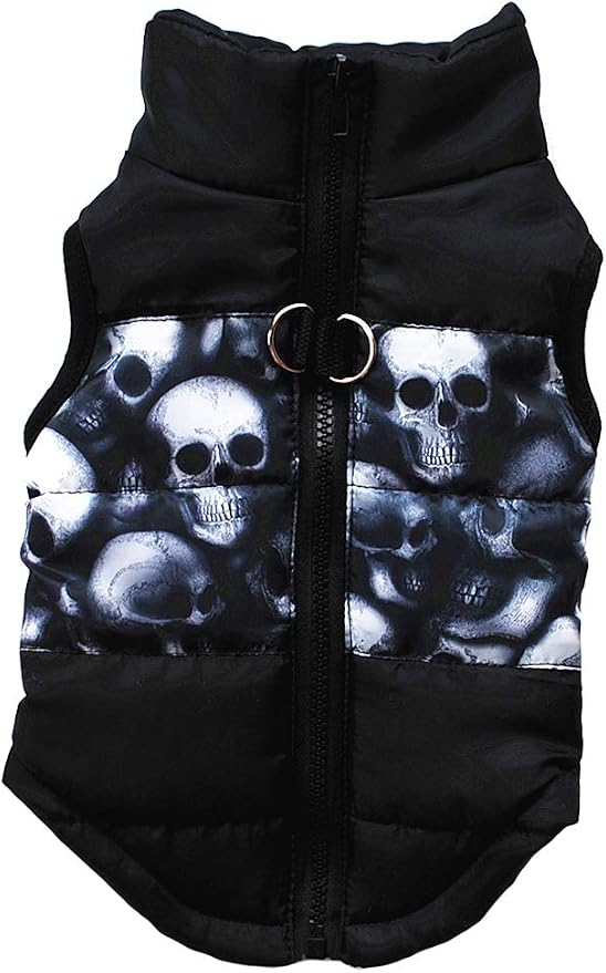 Winter Waterproof Windproof Dog Vest Coat Warm Dog Jacket for Small Dogs Black Skulls L