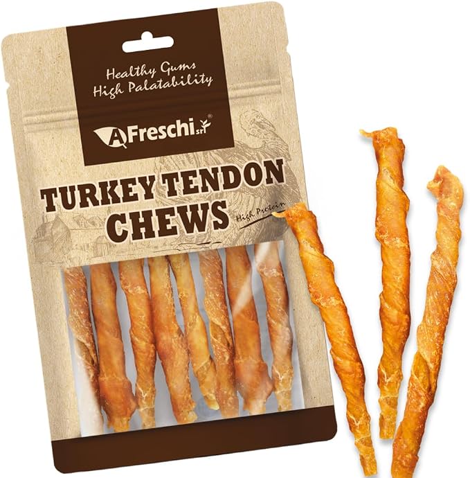 Turkey Tendons for Dogs, USA-Sourced, Healthy Dog Treats, Rawhide-Free Puppy Chews, All Natural, Hypoallergenic Dog Treats, Turkey Tendon Wrapped Chicken Stick, 3.5 oz Pack