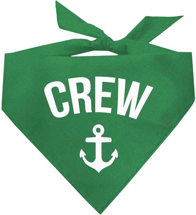 Crew with Anchor Dog Bandana | 100% Cotton | Made in USA | Boat & Fishing | Captain | Beach & Lake | Summer | Outdoors | Father's Day |Green, X-Small (265)