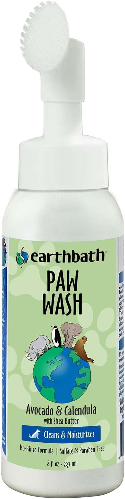 earthbath Paw Wash with Scrubber Brush - No Rinse Dog & Cat Paw Cleaner, Waterless Pet Foot Washer for Small, Medium, & Large Dogs, Helps Dry & Itchy Paws, Cruelty-Free - Avocado & Calendula, 8 fl oz