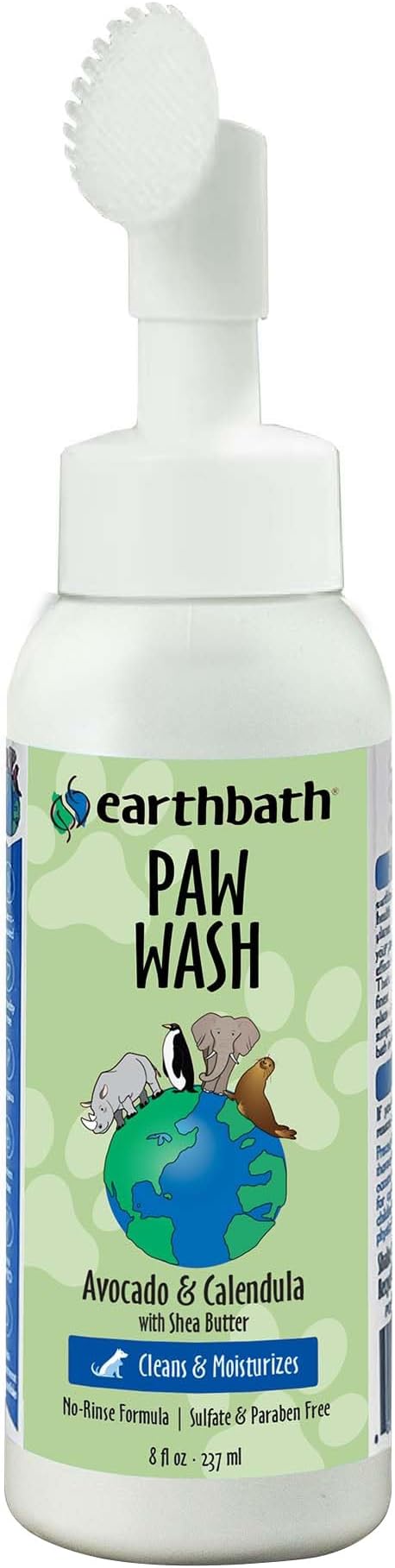 Paw Wash with Scrubber Brush - No Rinse Dog & Cat Paw Cleaner, Waterless Pet Foot Washer for Small, Medium, & Large Dogs, Helps Dry & Itchy Paws, Cruelty-Free - Avocado & Calendula, 8 fl oz