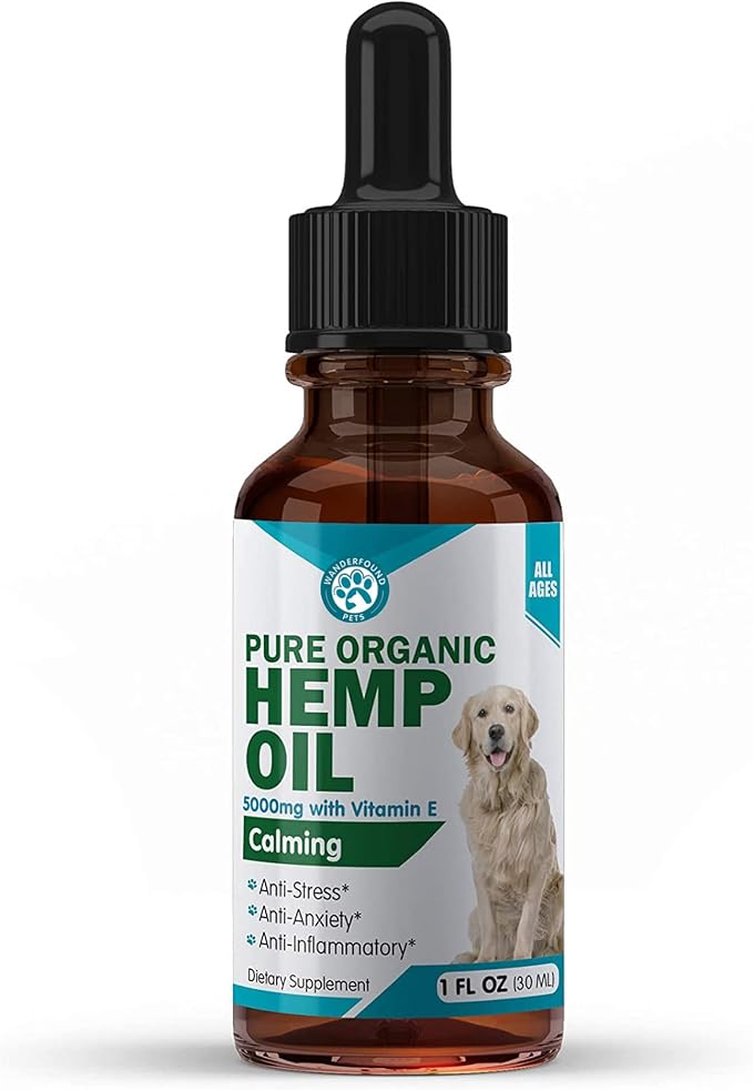 Hemp Oil for Dogs & Cats 5000mg - Anti-Separation Anxiety, Joint Pain, Stress Relief, Arthritis, Seizures, Chronic Pain Relief, Anti-Inflammatory - Omega 3, 6, 9-100% Organic