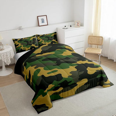 Erosebridal Camouflage Comforter Set Twin Size, Kids Teens Camo Clothing Down Comforter, Army Lightweight Bedding Comforters for Boys Adult Men Bedroom, Vintage Style Quilted Duvet with 1 Pillow Case