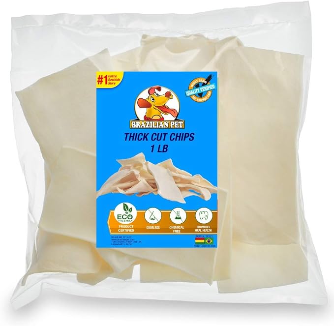 Premium Thick Cut Chips, Wholegrain Rawhide (Last Much Longer Than Traditional Chips). 100% Natural. Great Behavioral Dog Chewing Treat Solution. No Preservatives. (1 Pound)