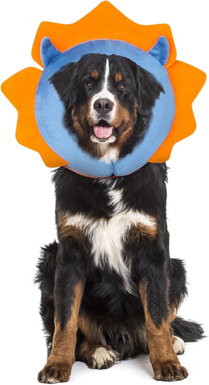 Inflatable Recovery Dog Collar, Protective Donut Cone, Adjustable Soft Collar for Dog and Cat After Surgery Prevent from Biting & Scratching EU002 - Blue Demon M