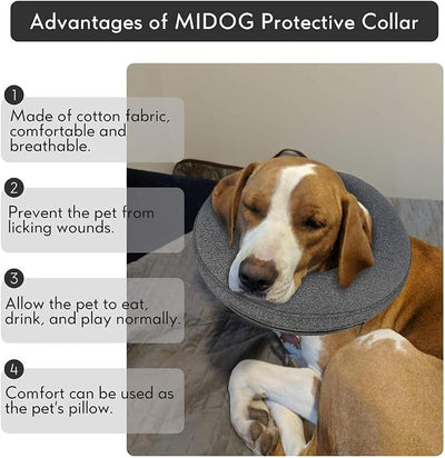 MIDOG Inflatable Dog Cone, Soft Donut Recovery Collar Alternative After Surgery to Help Prevent Licking, Comfy E Collar with Neck Pillow Design, Grey, XS