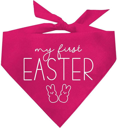 My First Easter Dog Bandana | 100% Cotton Adjustable Triangle | Made in USA | Easter Bunny | Egg Hunt| Funny Outfit Prop Photoshoot |Hot Pink, One Size (392)