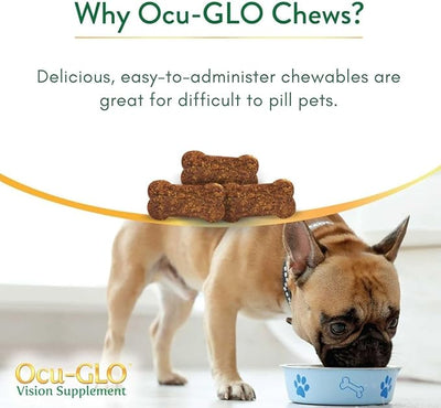 Ocu-GLO Cat & Dog Supplement for Eye Support - Chewable Vision Vitamins Supplements for Large and Small Pets Care with Lutein, Omega-3 Fatty Acids, Grape Seed Extract & Antioxidants (Pack of 2)
