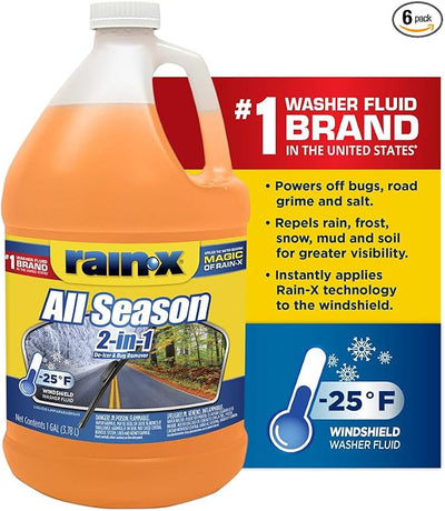 Rain-X All Season -25°F 2-in-1 De-Icer & Bug Remover Windshield Washer Fluid - 1 Gallon (Pack of 6)
