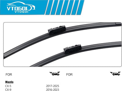 OEM Windshield Wiper Blades Replacement for Mazda CX-5 CX-9 CX5 CX9 2017 2018 2019 2020 2021 2022 2023 2024 2025, All Weather Original Factory Quality Front & Rear Wipers Set 24"+18"+14" (Pack of 3)