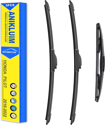 ANIKLUIM® Wiper Blades: 3-Pack Windshield Wipers for Pilot 2016-2022 - All-Season Beam Design - Plug and Play - Exact Replacement for Honda Cars (26''/24''/14'')