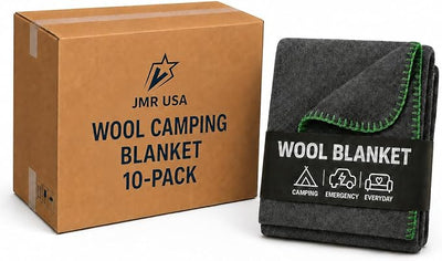 Wool Camping Blanket 10-Pack - 70% Wool Heavy-Duty Military Style Throw, Warm & Washable, Fire Retardant Cover for Emergency, Survival & Outdoor Use – For Camping, Car, Home & Hiking, Grey 66x90