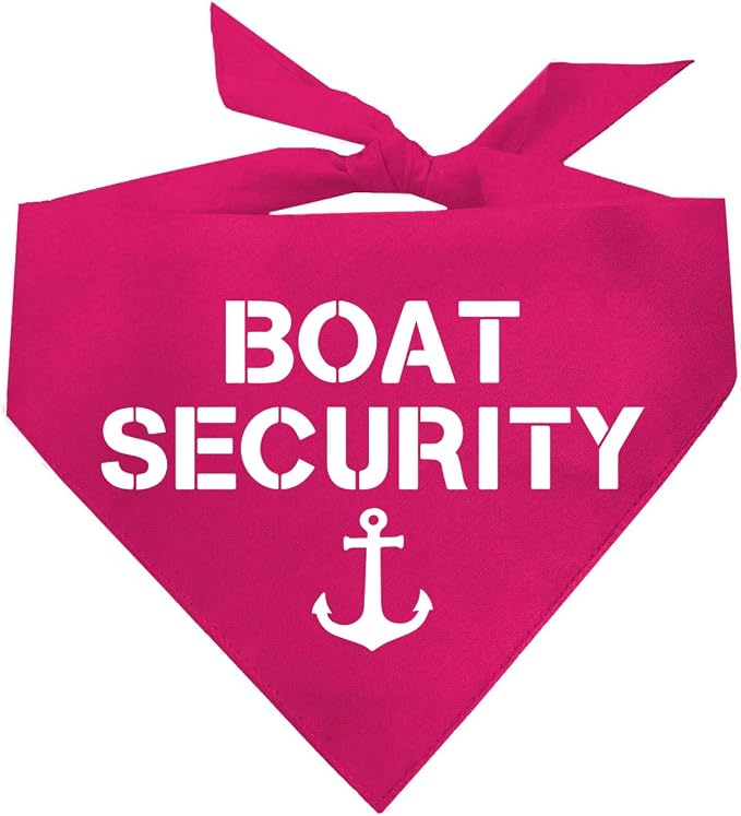 Boat Security Dog Bandana | 100% Cotton Adjustable Triangle | Made in USA | Boat Lover | Captain | Beach | Lake | Funny Outfit Prop Photoshoot | Hot Pink, One Size (243)