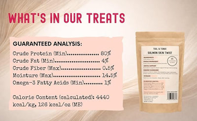 TAIL & TONIC Salmon Skin Dog Treats - Single Ingredient Dog Treats, Air-Dried Chewy Fish Skins for Dogs, High Protein, Omega-3 Rich Dental Chews, Twist