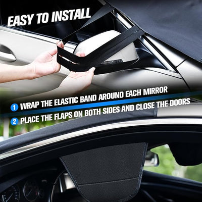 Windproof Windshield Cover for Ice and Snow, Upgraded Thicken Oxford Fabric Car Windshield Cover Best for Ice, Frost & Snow Removal Windshield Snow Cover for All Weather (67x47 Inches)