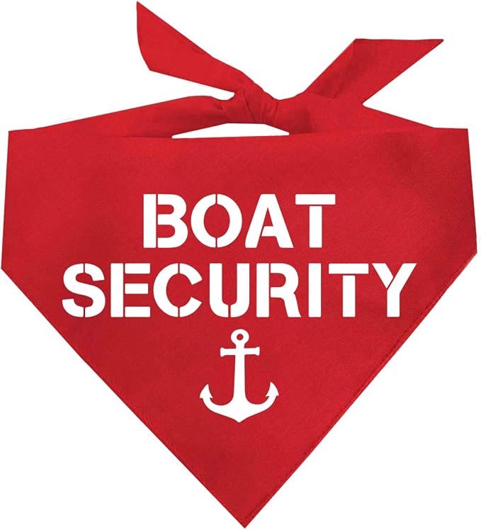Boat Security Dog Bandana | 100% Cotton Adjustable Triangle | Made in USA | Boat Lover | Captain | Beach | Lake | Funny Outfit Prop Photoshoot | Red, One Size (243)