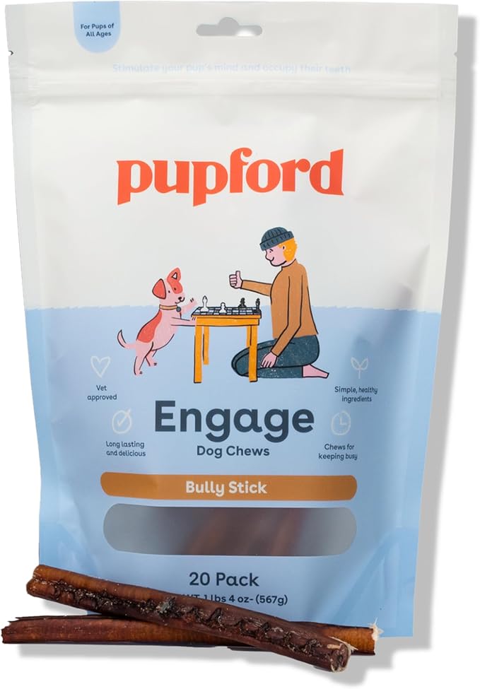 Thick Bully Sticks for Dogs & Puppies, Smoked for Improved Smell, Natural, Long-Lasting, Single Ingredient Chews for Small & Medium Breeds (6", 20 Count)