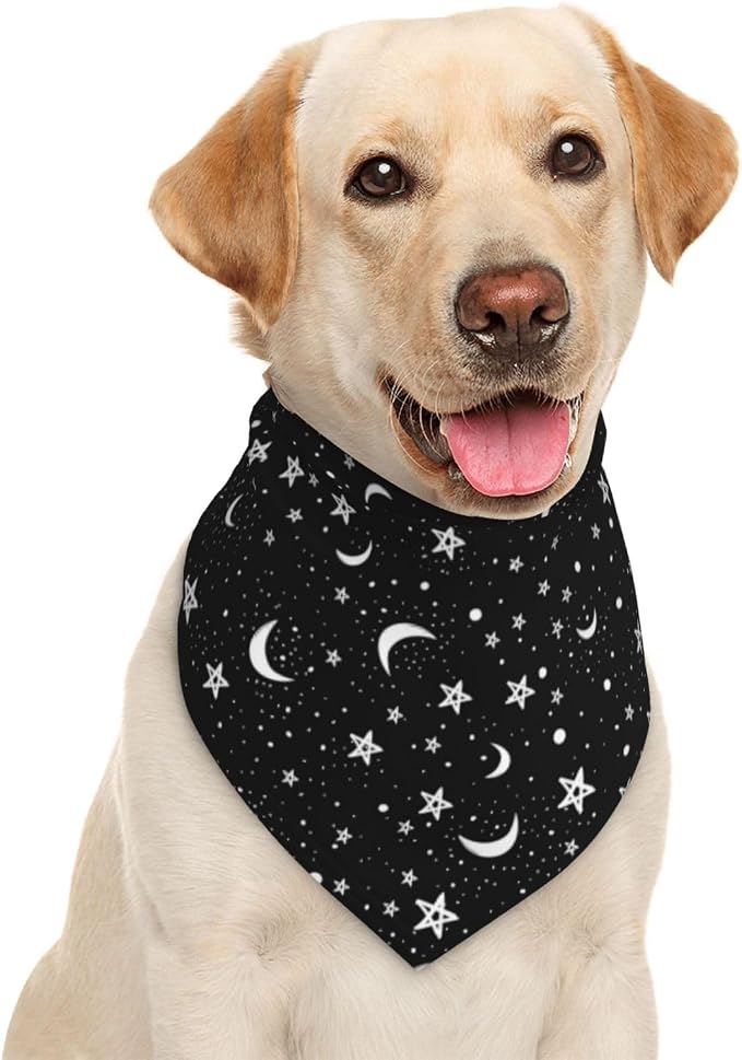 Black Moon White Stars Dog Bandana Scarf Triangle Bibs Pet Accessories Cat Kerchief