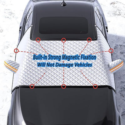 3-Side Winter Car Windshield Snow Cover for Ford Fusion 2010-2025 Sedan 5-Seater, Sun Rain Snow Frost Protector with Magnetic Edges & Mirror Covers,M(155 * 110cm)
