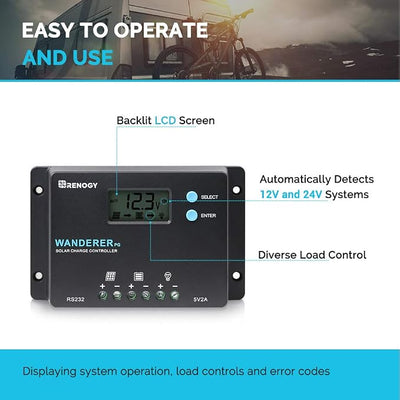 Renogy 10A 12V/24V PWM Positive Ground Solar Charge Controller Regulator Compact Design w/ LCD Display for Deep Cycle Sealed AGM, Gel, Flooded Battery (Not for Lithium)