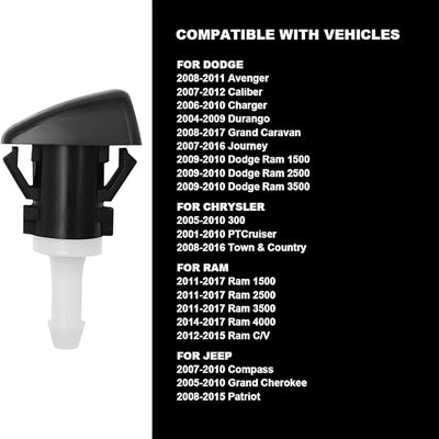 AUCELI Car Windshield Washer Nozzles, 2PCS OEM#4805742AB Vehicle Front Windscreen Fluid Jet Kit, Automotive Wind Screen Wiper Spray Head Replacement Compatible with Charger Journey Compass (White)