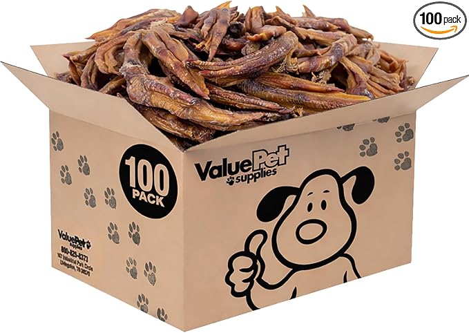 ValueBull Duck Feet for Dogs, 100 Count Bulk Pack - All Natural Glucosamine Chondroitin Collagen Dog Chew, Hip and Joint, Single Ingredient