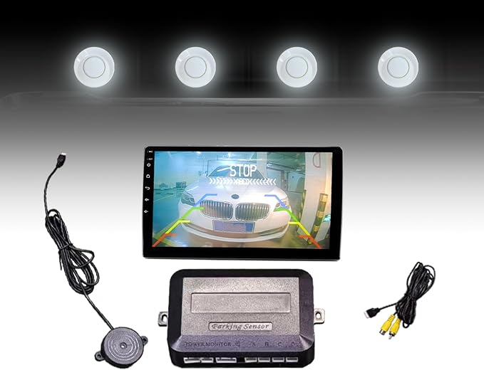 LCD Parking Sensor Kit - Displays Data on Original Screen, Easy Rear Installation, Compatible with CVBS Cameras (Not for AHD), 18 Probe Colors to Match Any Vehicle（White）