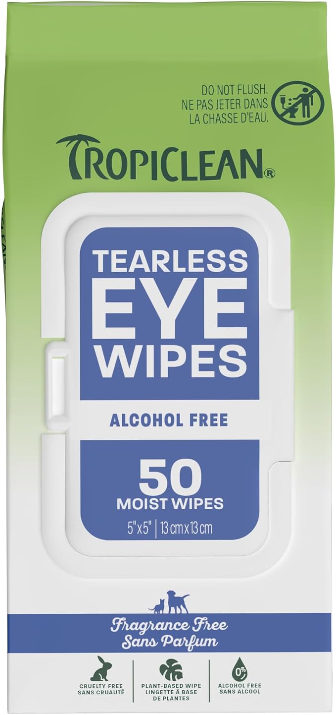 Tearless Dog Eye Wipes, Dermatologist Approved Tear Stain Remover for Dogs & Cats, Gentle & Safe for Daily Use, Made in USA, 50ct.