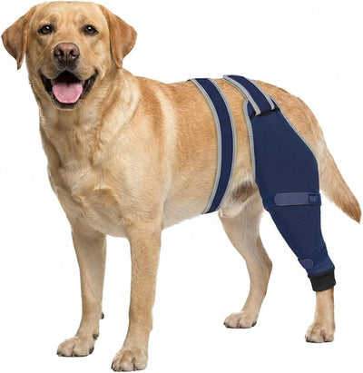 Dog Rear Leg Sleeve to Stop Licking, Hind Leg Protector After TPLO Recovery, ACL Surgery, Wounds or Skin Issues, Soft Breathable Comfortable Cover for Large Medium Small Dogs, XL,Left, Navy Blue