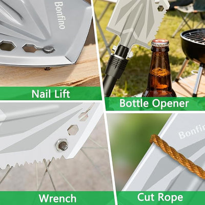 Foldable Camping Shovel - 14.6" High Carbon Steel Portable Multitool Entrenching Tool for Backpacking, Hiking, Survival & Car Emergency - Lightweight & Rustproof