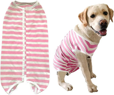 Dog’s Recovery Suit Post Surgery Shirt for Female Male Dog, E-Collar Alternative Wound Protective Clothes (Pink White stripe-3xl)