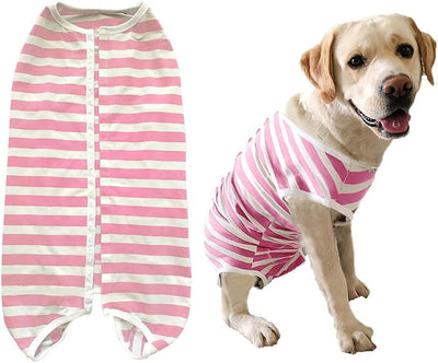 Dog’s Recovery Suit Post Surgery Shirt for Female Male Dog, E-Collar Alternative Wound Protective Clothes (Pink White stripe-2xl)