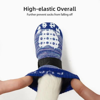PUPTECK Anti-Slip Dog Socks with Double Sides Grips for Small Medium Large Dogs Hardwood Floors Prevents Licking, Dog Shoes for Hot Pavement Traction Control for Senior Dogs, Royal Blue, L