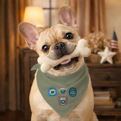 Camping Badge Dog Bandana, Camping Nature Themed Pet Scarf, Adjustable Triangle Dog Scarf, Outdoor Pets Accessory Bandana for Small and Medium Dogs
