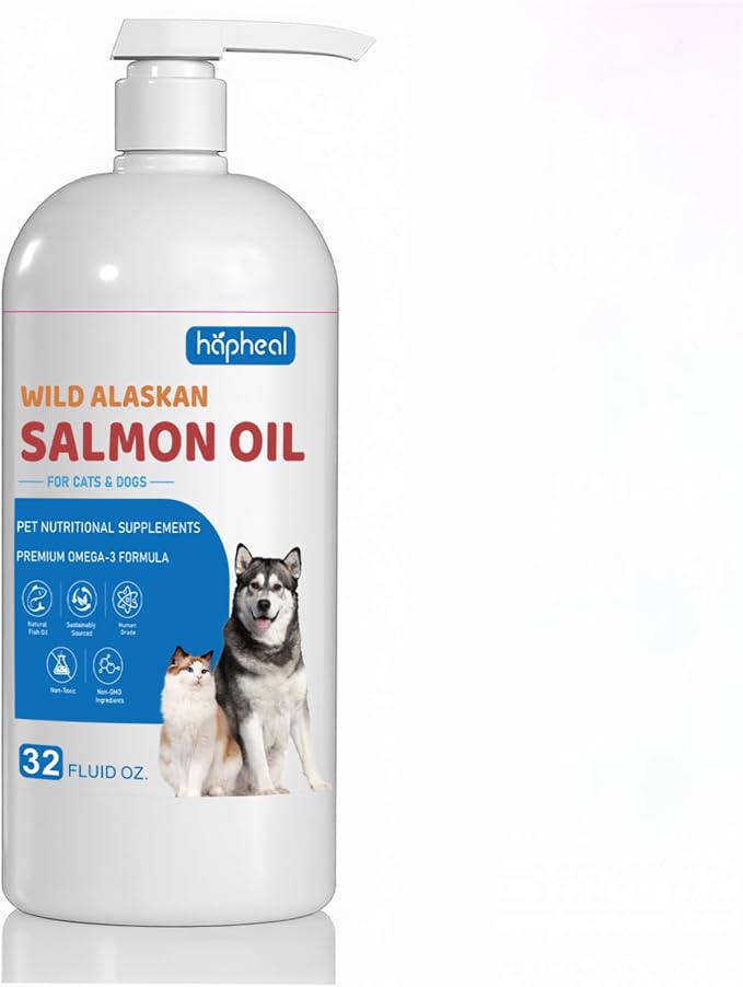Wild-Caught Salmon Oil for Dogs & Cats - Omega 3 EPA DHA,Fish Oil Liquid Supplement for Skin & Coat Health (32 FLOZ Fish Oil)