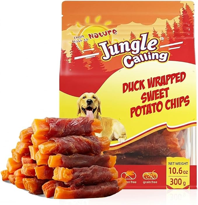 Jungle Calling Sweet Potato & Duck Dog Treats – Natural, Grain-Free Training Chewy Snacks for Small, Medium & Large Dogs, (10.6 oz)