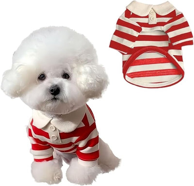 MANON ROSA Dog Clothes, Designer Boy Polo Shirt for Small Medium Dogs, Soft Puppy Outfit, Breathable Male Yorkie Chihuahua Shih Tzu Poodle Kitten Cat T-Shirt, Birthday Gifts - Red, XL, Fit 12-16.5lbs