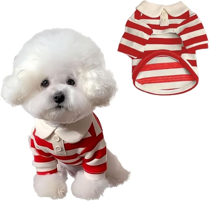 MANON ROSA Dog Clothes, Designer Boy Polo Shirt for Small Medium Dogs, Soft Puppy Outfit, Breathable Male Yorkie Chihuahua Shih Tzu Poodle Kitten Cat T-Shirt, Birthday Gifts - Red, XS, Fit 1-3lbs