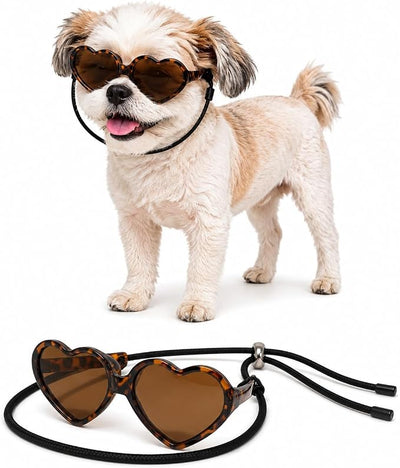 G016-1 Dog Pet Heart Costume Sunglasses for Small to Medium Breed (Up to 15 lbs, Heart Tortoise Brown)