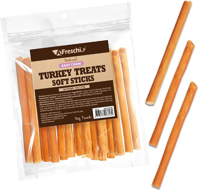 Soft Turkey Dog Treats, USA-Sourced Trukey, All-Natural, Hypoallergenic, High-Protein, Low-Fat, Healthy & Easily Digestible, Puppy & Training Snack, Stick 6oz