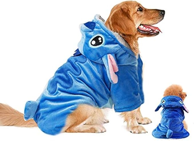 Gimilife Dog Hoodie, Blue, 2XL (70+ LB), Velvet, Cartoon Costume for Small Medium Large Dogs and Cats, Halloween Christmas Winter