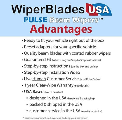 WiperBladesUSA Wiper Blades Set w/ 1yr warranty compatible with Kia Forte5 2013 Wipers (Set of 3) w/Rear Wiper Pulse Wipers