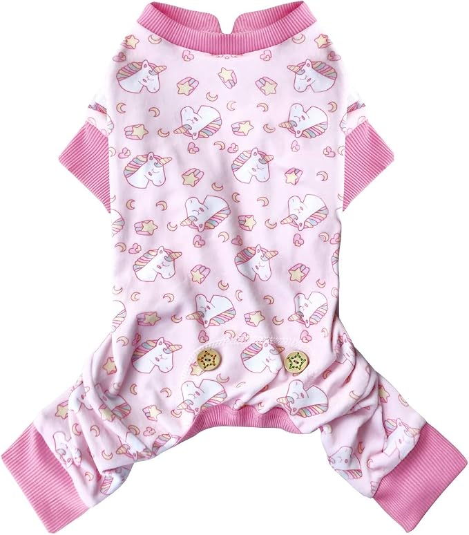 KYEESE Dog Pajamas Velvet Dog Pajamas Small Sized Dogs Soft Dogs Clothes Pjs with Pink Unicorn Pattern Stretchy Pet Jammies Coat Comfy Pet Onesie Costume, X-Large
