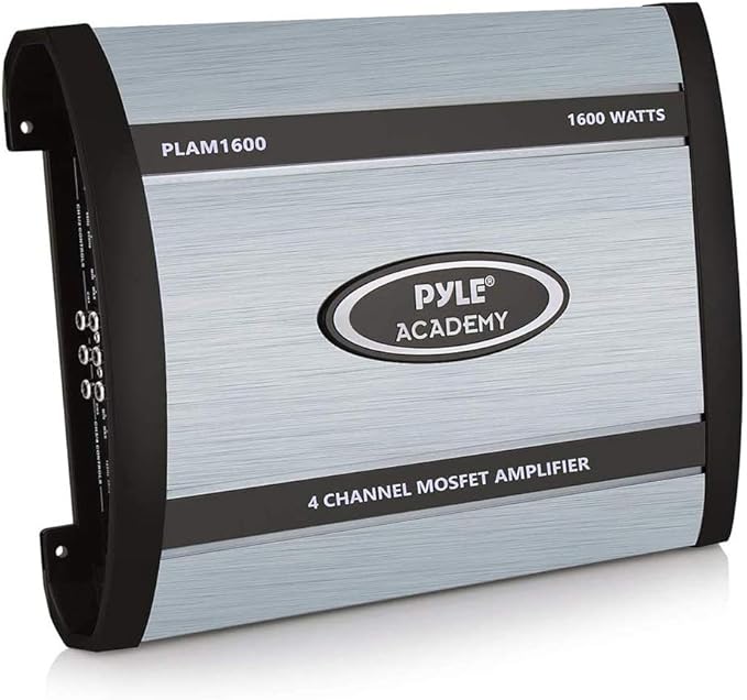 4 Ch. Car Stereo Amplifier Class AB- 1600W Bridgeable High Power MOSFET Audio Sound Auto Small Speaker Amp Box w/ Crossover, Bass Boost Control, Silver Plated RCA Input Output - Pyle PLAM1600